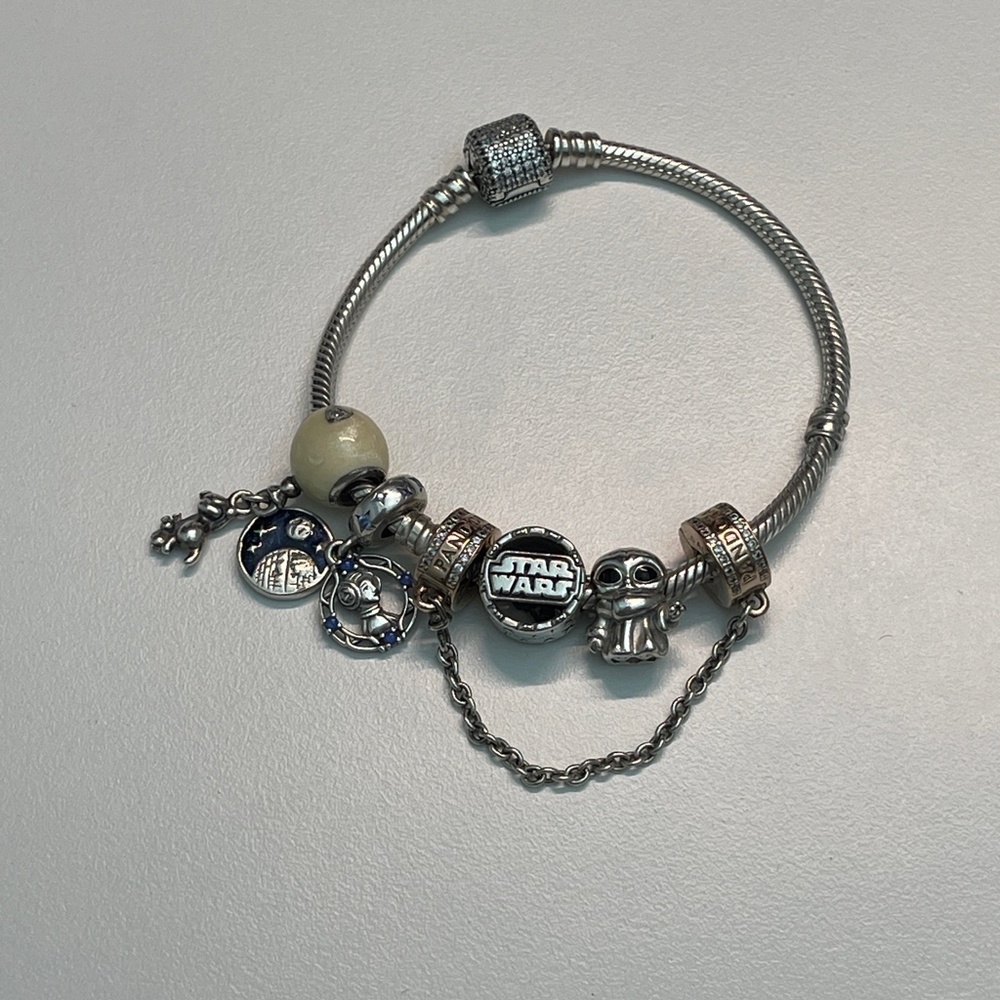 6pc Authentic Pandora STAR WARS princess moments pave clasp silver BRACELET